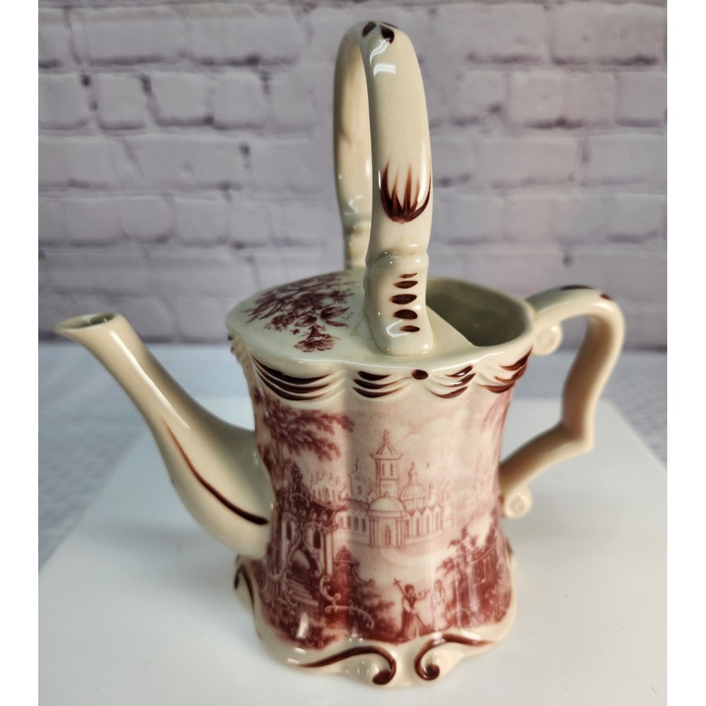 Burton & Burton "Red Toile" Decorative Porcelain Teapot Beautiful!